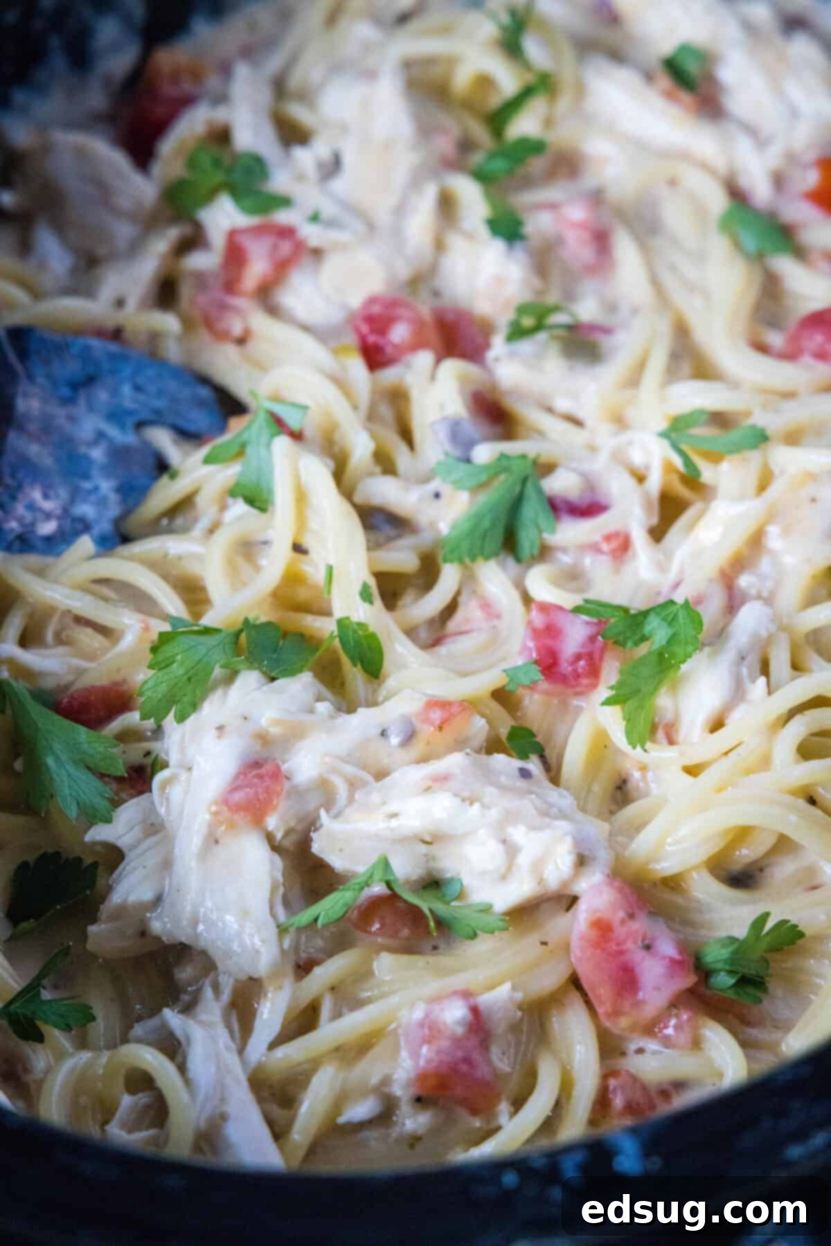 Effortless Slow Cooker Chicken Spaghetti 7 crockpot chicken spaghetti in the slow cooker