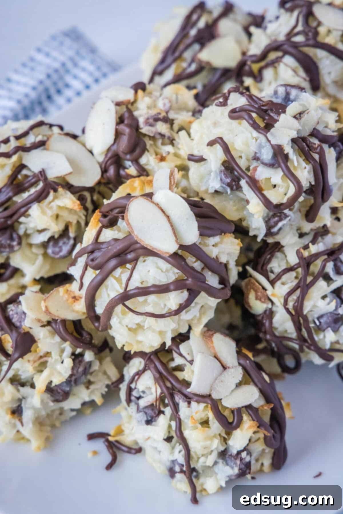 Almond Joyful Coconut Cookies 7 almond joy cookies on a plate