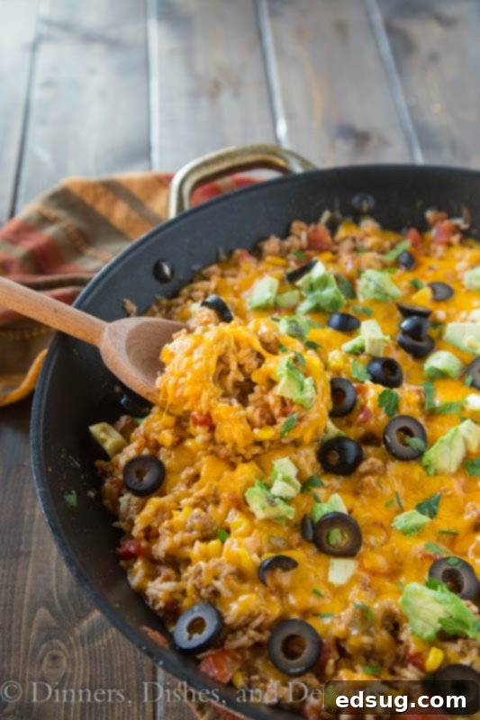 Zesty One-Pan Mexican Rice 2 mexican rice skillet in a pan, ready for serving