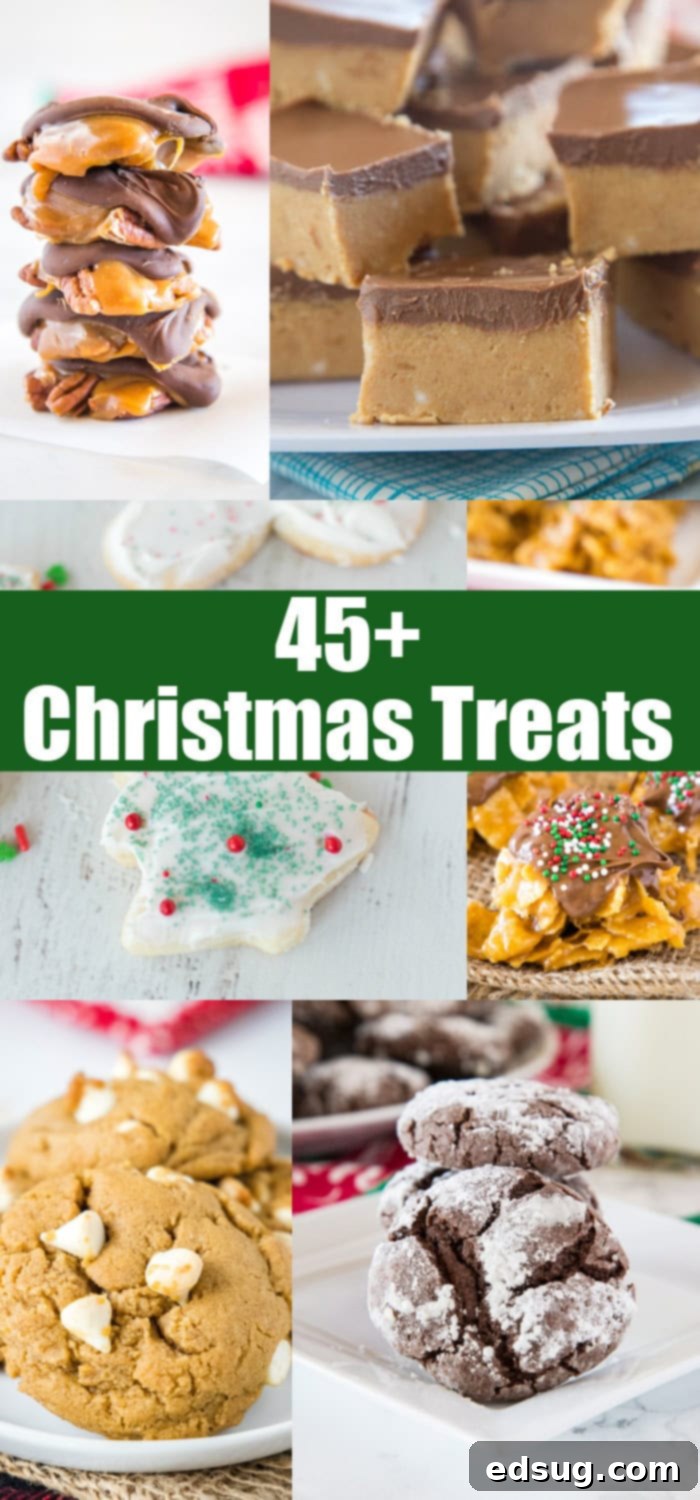 A large platter showcasing over 45 diverse Christmas cookies and holiday treats, including gingerbread, sugar cookies, and chocolate mint varieties, perfect for festive gatherings.