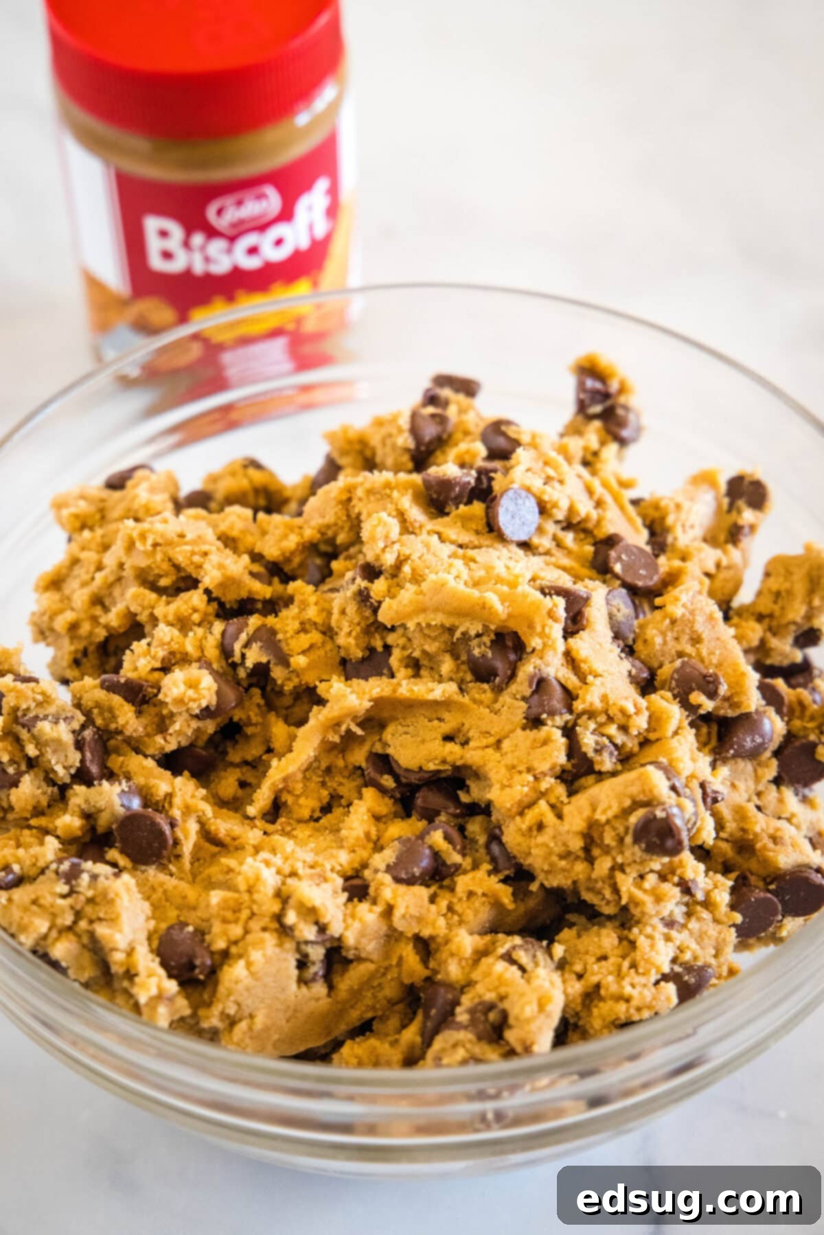 biscoff chocolate chip cookie dough ready for baking