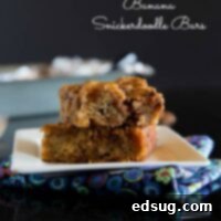 Cinnamon-Kissed Banana Snickerdoodle Bars 1 Banana Snickerdoodle Bars - Use up those over ripe bananas to make these Snickerdoodle Bars. All the flavor of a Snickerdoodle cookie, in the form of a bar!