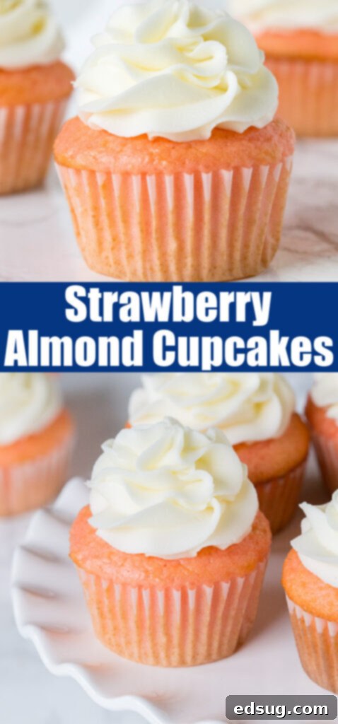 Sweet Strawberry Almond Delights 5 close up strawberry almond cupcakes for pinterest