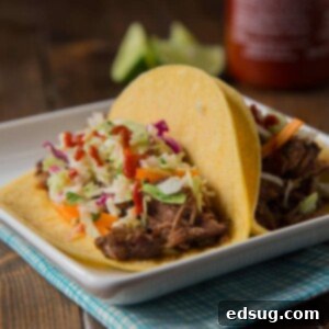 Irresistible Slow Cooker Korean Beef Tacos 2 Slow Cooker Korean Beef Tacos - Let your crock pot do the work and get perfectly tender, sweet and spicy beef that is perfect piled on a tortilla topped with a little Korean coleslaw.