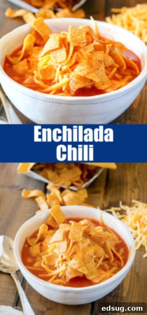 Ultimate Chicken Enchilada Chili 5 bowl of enchilada chili with fritos on top for pinterest