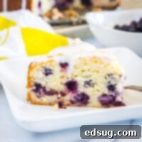cropped in close up of lemon blueberry cake